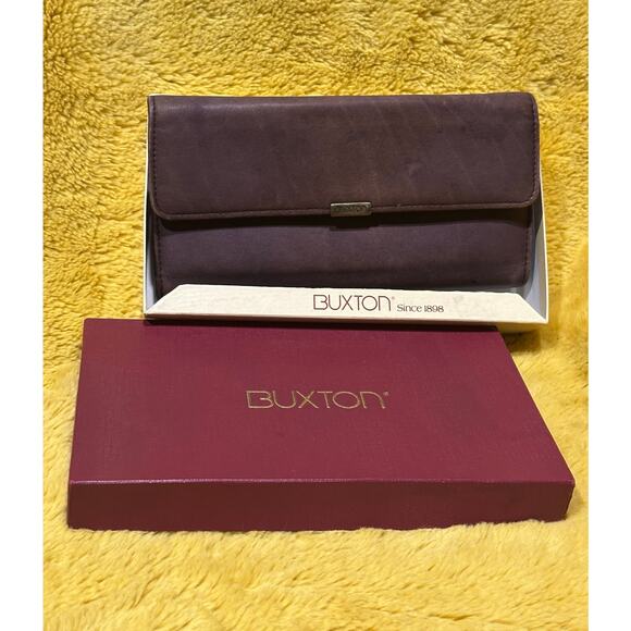 Buxton Brown Leather Tri Fold Organizer Wallet Vintage checkbook designer chic - Picture 1 of 11